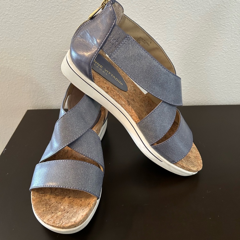 Women’s Levender Blue Crisscross Cork Wedge Sandals